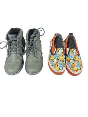 Bundle Of Boys Gray Lace-Up Boots & Pokemon Slip-On Sneakers Size 13